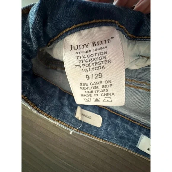 Judy Blue Skinny Jeans Womens 9/29 Distressed Floral Patch Y2K Cottagecore 34x28 - Picture 8 of 9